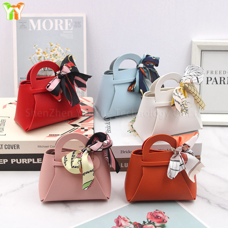 Solid Color Candy Gift Bag Luxury PU Leather Candy Handbags Bag Mini Cosmetics Storage Bag