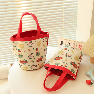 New Design Cute Bucket Bag Carton Lunch Handbag Bento Bag Large Capacity Canvas Tote Bag