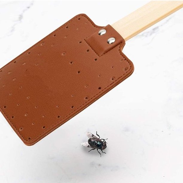 Leather Household Fly Swatter with Durable Wooden Handle Flexible Swatter for Mosquitoes Fly