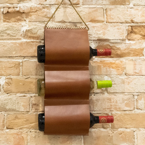 Wall Mounted PU Leather Wine Rack Hanging Wine Bottle Holder for 3 Bottles Gifts for Wine Lovers