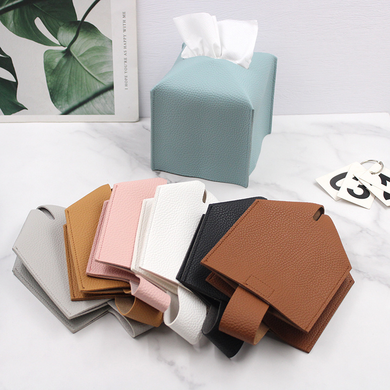 Waterproof Tissue Box Holder Square PU Leather Facial Tissues Box Cover Napkin Dispenser For Living Room Kitchen Toilet