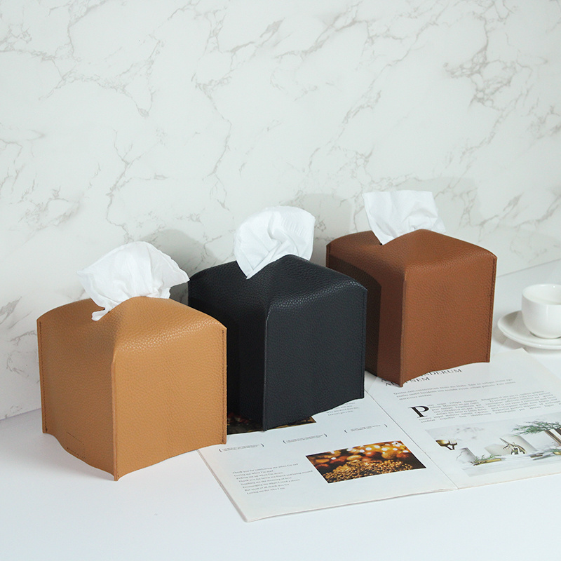 Waterproof Tissue Box Holder Square PU Leather Facial Tissues Box Cover Napkin Dispenser For Living Room Kitchen Toilet