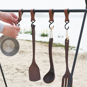 Portable Outdoor Hanging Hook For Camping PU Leather S-type Storage Hanger For Hiking Picnic Shelf Tent Clothesline Pothooks