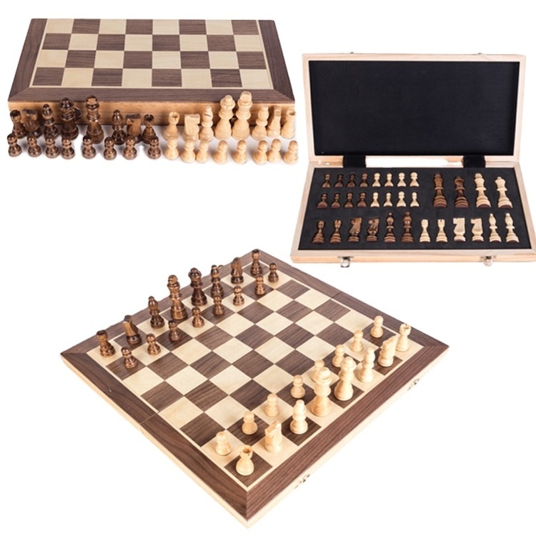 Wholesale portable chess wood set backgammon tournament chessboard folded chess board