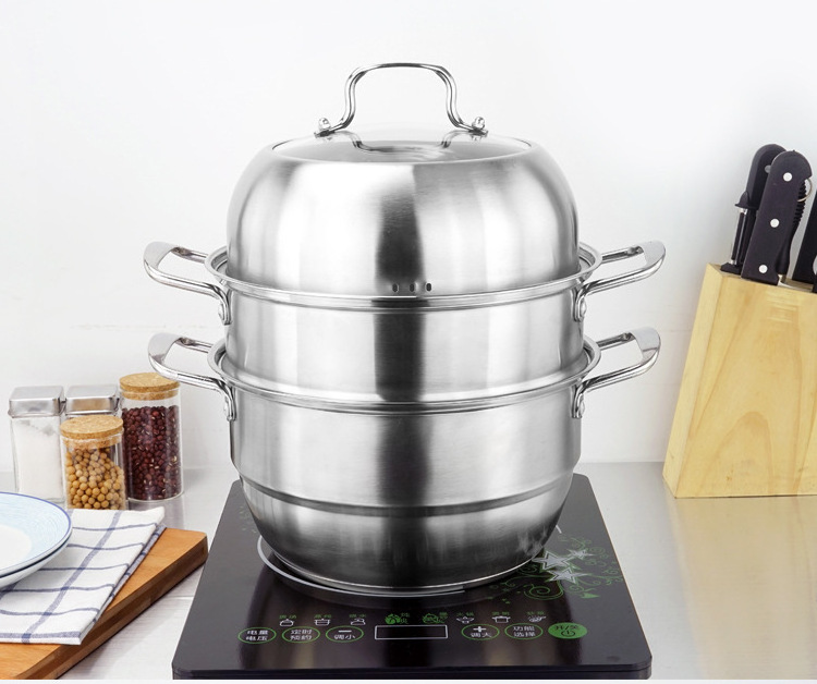 Factory 28 Steamer pot 3 Layers Stainless Steel Dumplings Seafood Rice Cooking Food Steamer pot for Sale