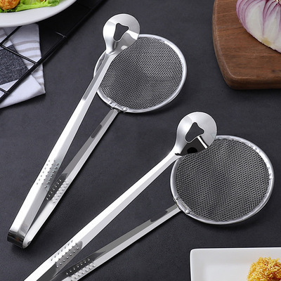 Multifunctional Stainless Steel Deep Frying Oil Filter Clip Tongs With Strainer Fry Kitchen Utensil Homeware