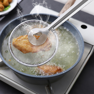 Multifunctional Stainless Steel Deep Frying Oil Filter Clip Tongs With Strainer Fry Kitchen Utensil Homeware