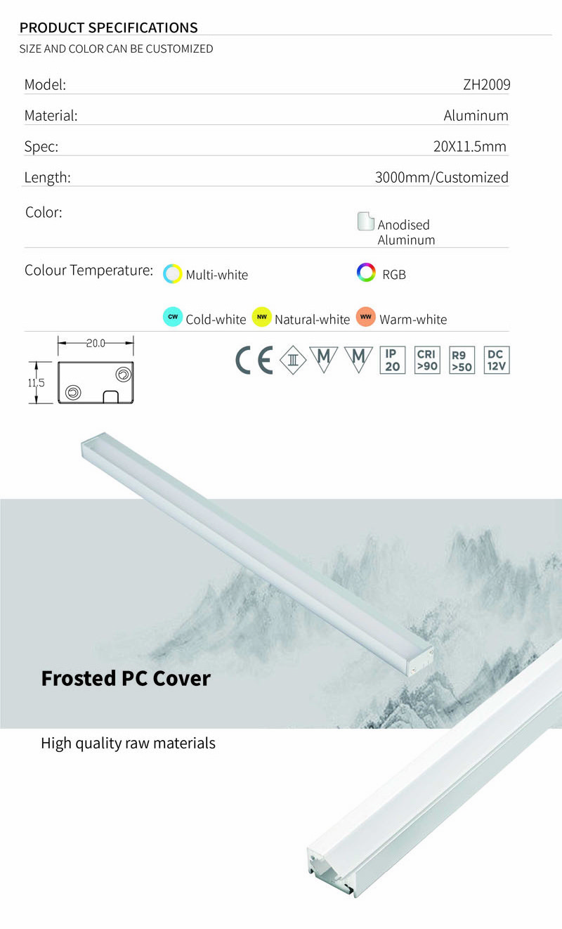 Zhihui Customized Design 118Mm Flat Led Aluminium Recessed Profile