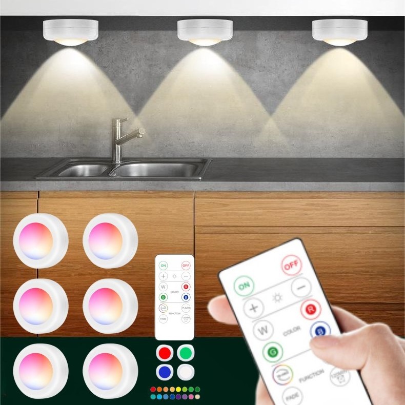 Dimmable Led Under Cabinet Remote Control Stick-On Touch Wall Light Cupboards Wardrobe Bathroom Closets Night Light