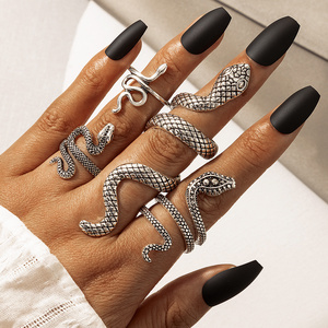 New Retro Goth Hippie Cute 4pcs Rings Set Snake Open Adjustable Rings