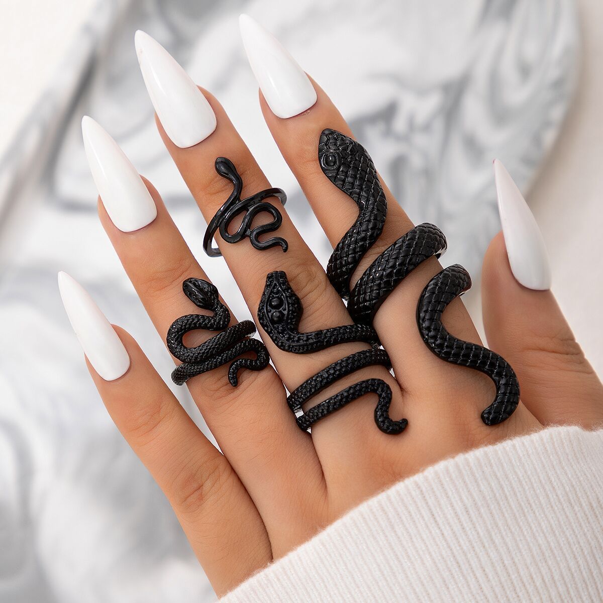 New Retro Goth Hippie Cute 4pcs Rings Set Snake Open Adjustable Rings