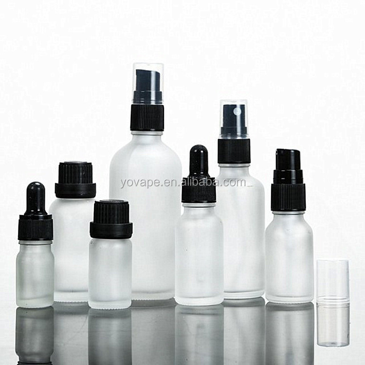 Recyclable hot sale 5ml 10ml 15ml 20ml 30ml 50ml 100ml clear pump fine mist spray frosted glass bottle with white black sprayer