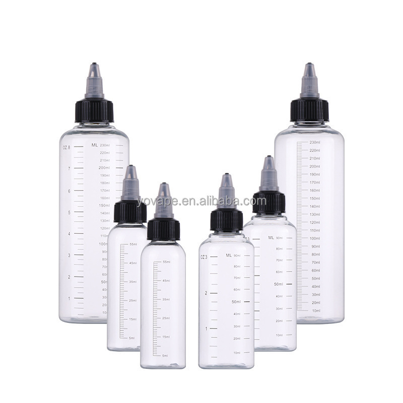 Transparent black Measure scale graduated line 30ml 60ml 100ml 4 Oz 5Oz 6 Oz 8 Oz clear sauce Ink glue twist cap plastic bottle