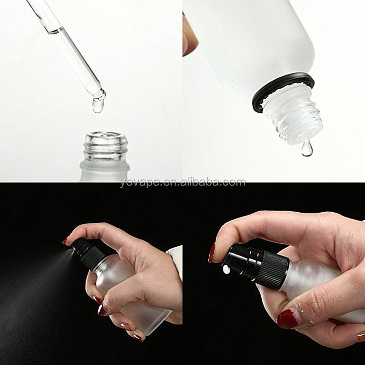 Recyclable hot sale 5ml 10ml 15ml 20ml 30ml 50ml 100ml clear pump fine mist spray frosted glass bottle with white black sprayer