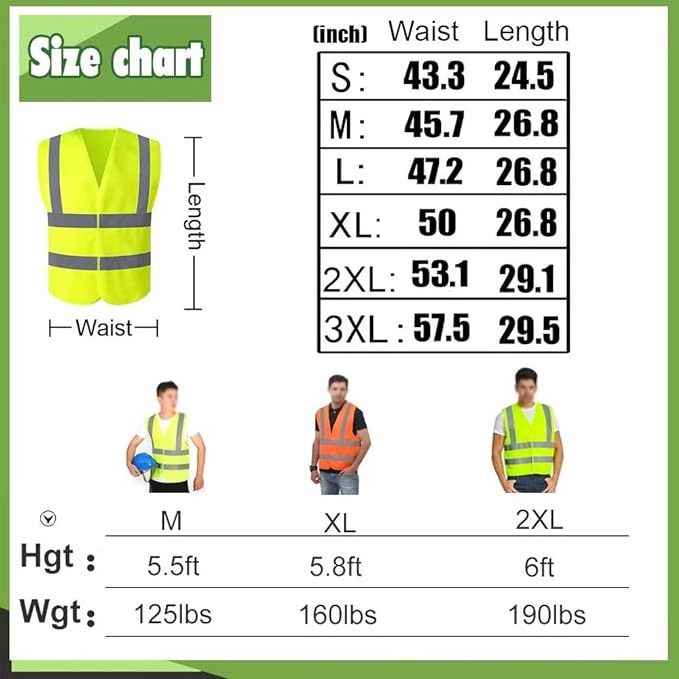 Reflective Safety Clothes Green Hi Vis  Security High Visibility Reflect Strip Basical Vest