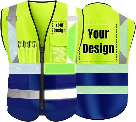 Luminous  vis reflective safety construction vest electrician jacket custom logo  with multiple pockets