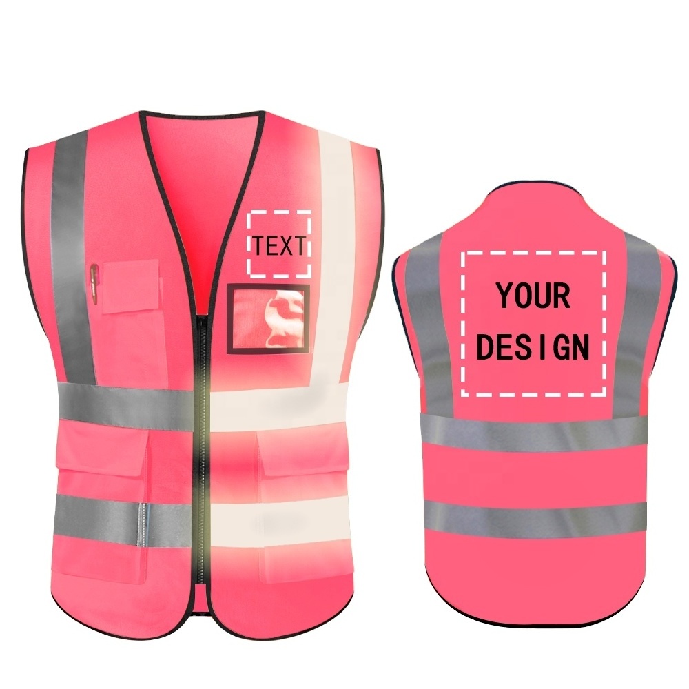 High quality custom logo print  personalized design visibility reflective pink safety vest for women