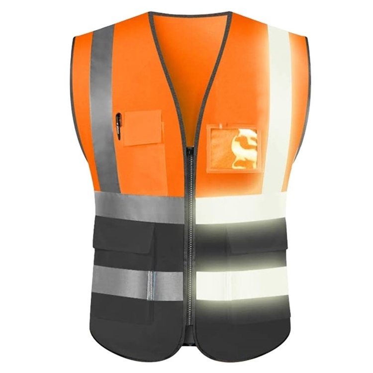 Two Tone Heavy Duty Orange Safety Reflect Vest For Man Reflect With Pocket