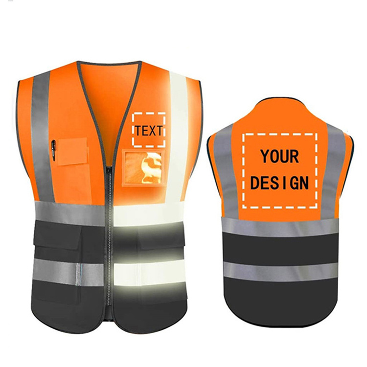 Two Tone Heavy Duty Orange Safety Reflect Vest For Man Reflect With Pocket