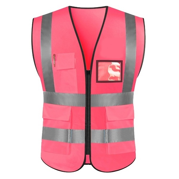 Mesh Pink Safety High Visibility Net Reflect Vest With Pocket