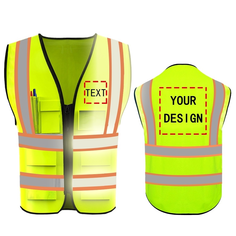 High Visibility Custom Logo Printed Jogging Running Road Construction Worker Safety Reflect Vest