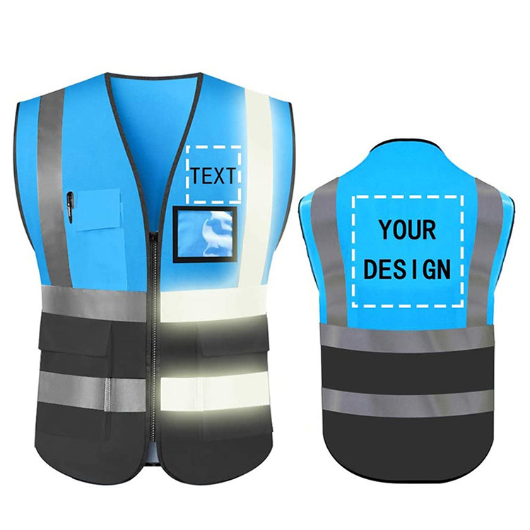 Wholesale Hi Vis Reflective Safety Vest Blue Color Outdoor Labour Visibility Waistcoat Bicycle Safety Vest