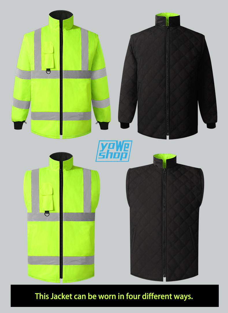 2024 Hi Viz Reflective Safety Men's Winter Coats Water-Repellent Windproof Thicken Parkas  Padded Puffer Jacket