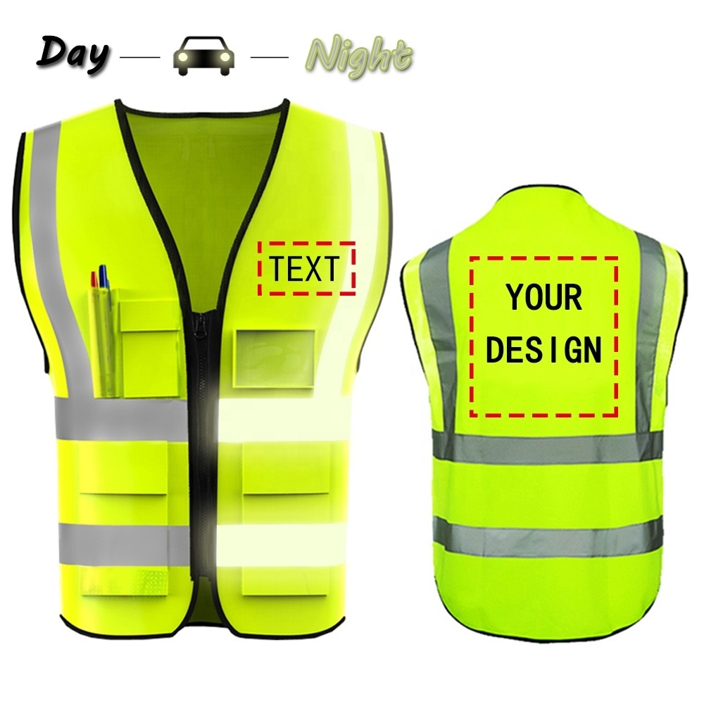 High Visibility Custom Your Logo Protective Workwear 5 Pockets With Reflective Strips Outdoor Work Safety Vest