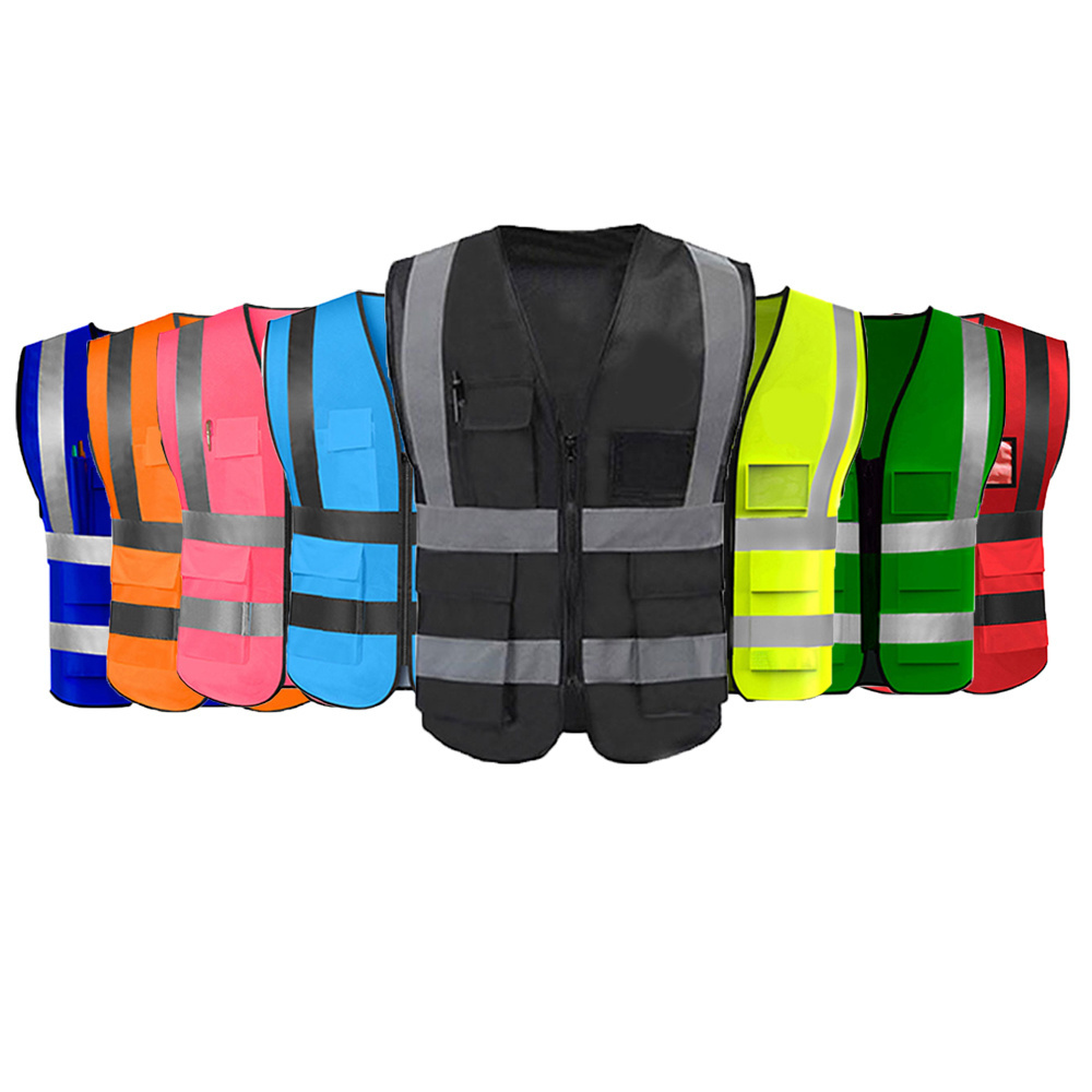 High Visibility Custom Your Logo Protective Workwear 5 Pockets With Reflective Strips Outdoor Work Safety Vest