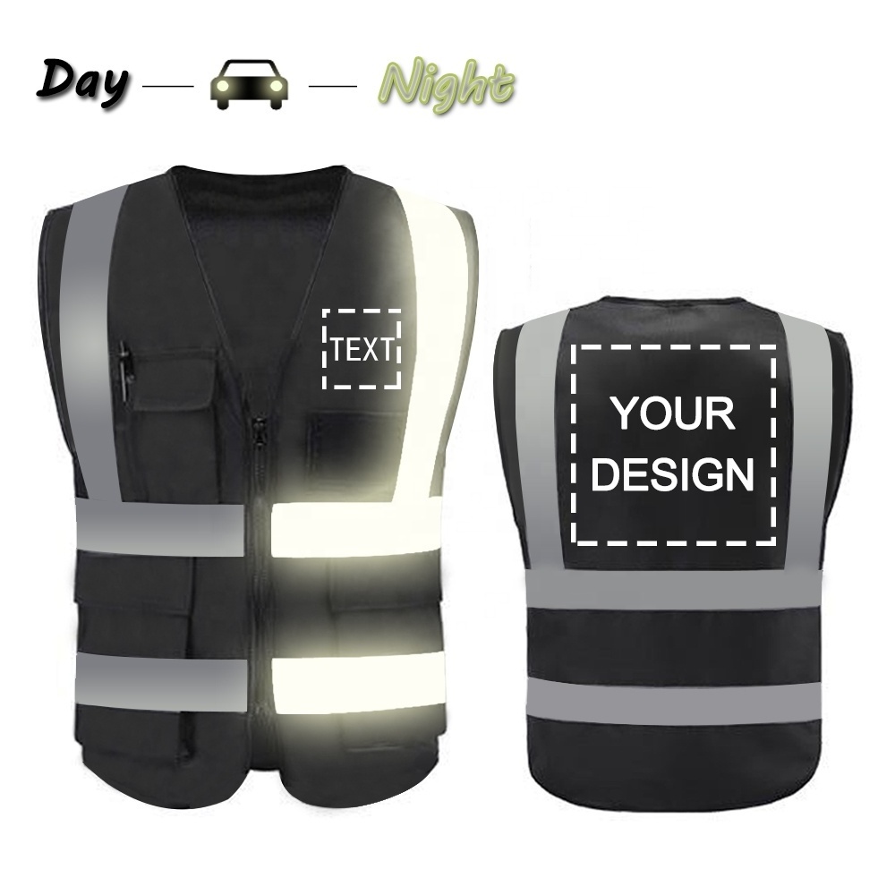 High Visibility Custom Your Logo Protective Workwear 5 Pockets With Reflective Strips Outdoor Work Safety Vest