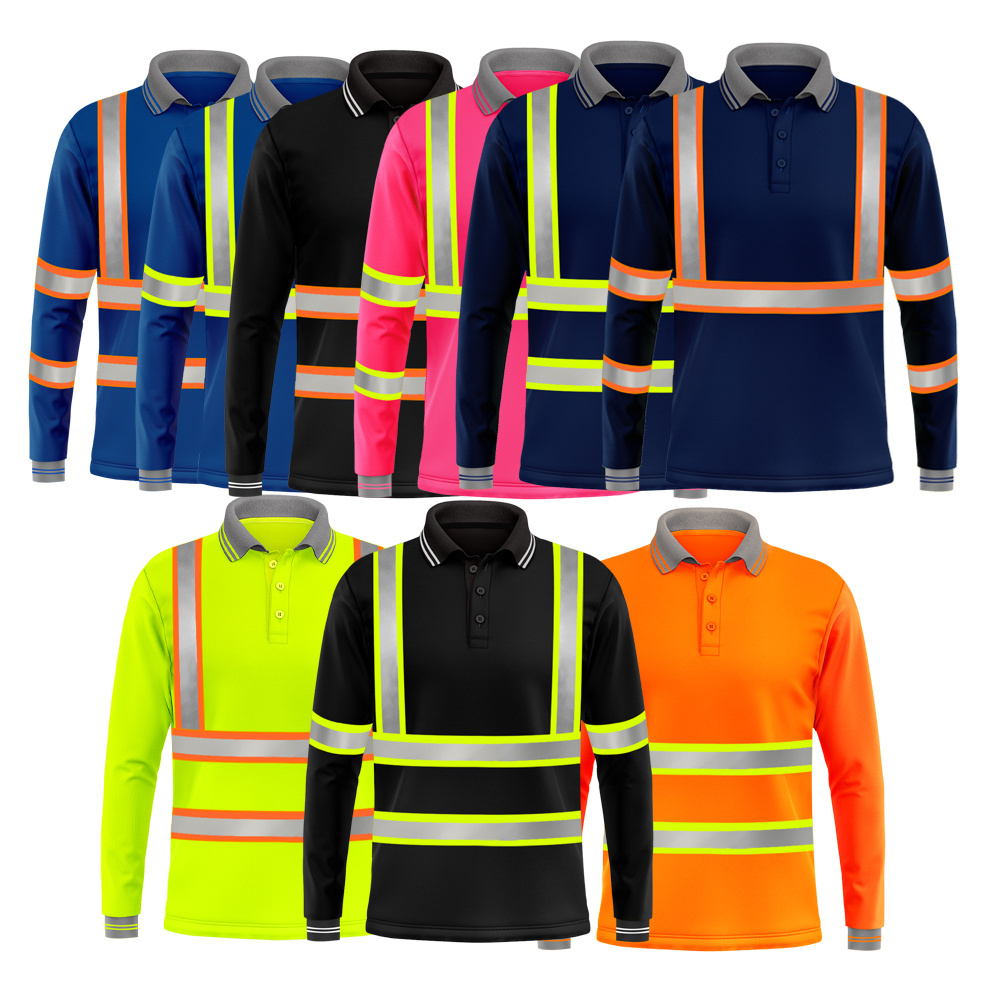 Black And Orange High Quality Reflective Safety Traffic T Shirt 1 Piece Construction Hi Vis Work Shirts With Pocket T-shirts