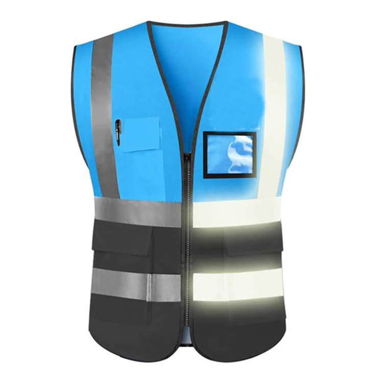 Wholesale Hi Vis Reflective Safety Vest Blue Color Outdoor Labour Visibility Waistcoat Bicycle Safety Vest