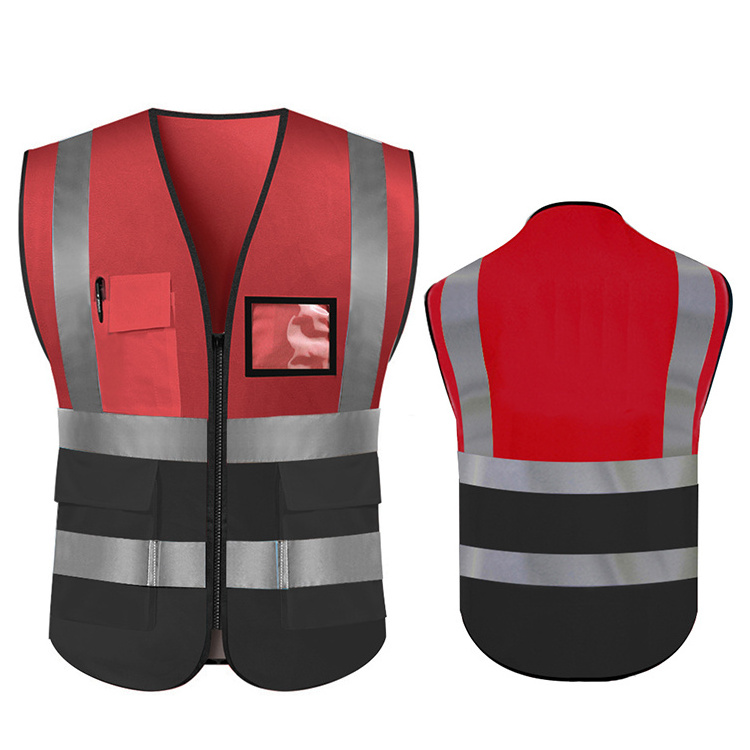 Certified Security Vest Safety Hi Vis Vests Factory Price Logo Custom Red Mesh Safety Vest With Pockets