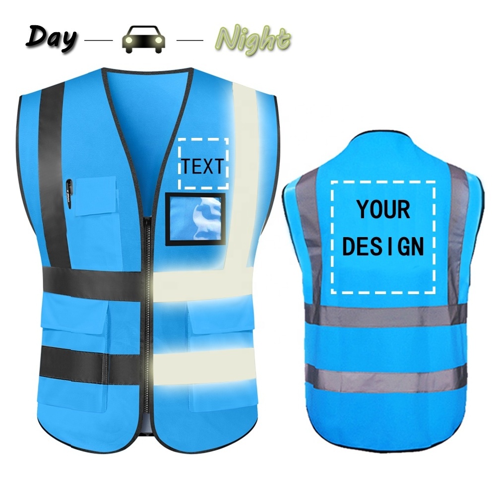 Wholesale Hi Vis Reflective Safety Vest Blue Color Outdoor Labour Visibility Waistcoat Bicycle Safety Vest