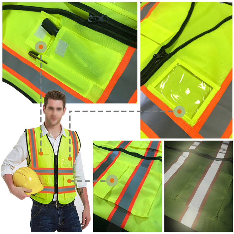 Reflective Safety Clothes Green Hi Vis Traffic Security High Visibility Reflect Strip Yellow Safety Vest