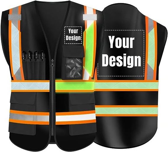 Luminous  vis reflective safety construction vest electrician jacket custom logo  with multiple pockets