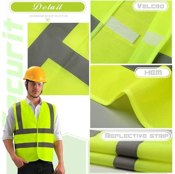 Reflective Safety Clothes Green Hi Vis  Security High Visibility Reflect Strip Basical Vest