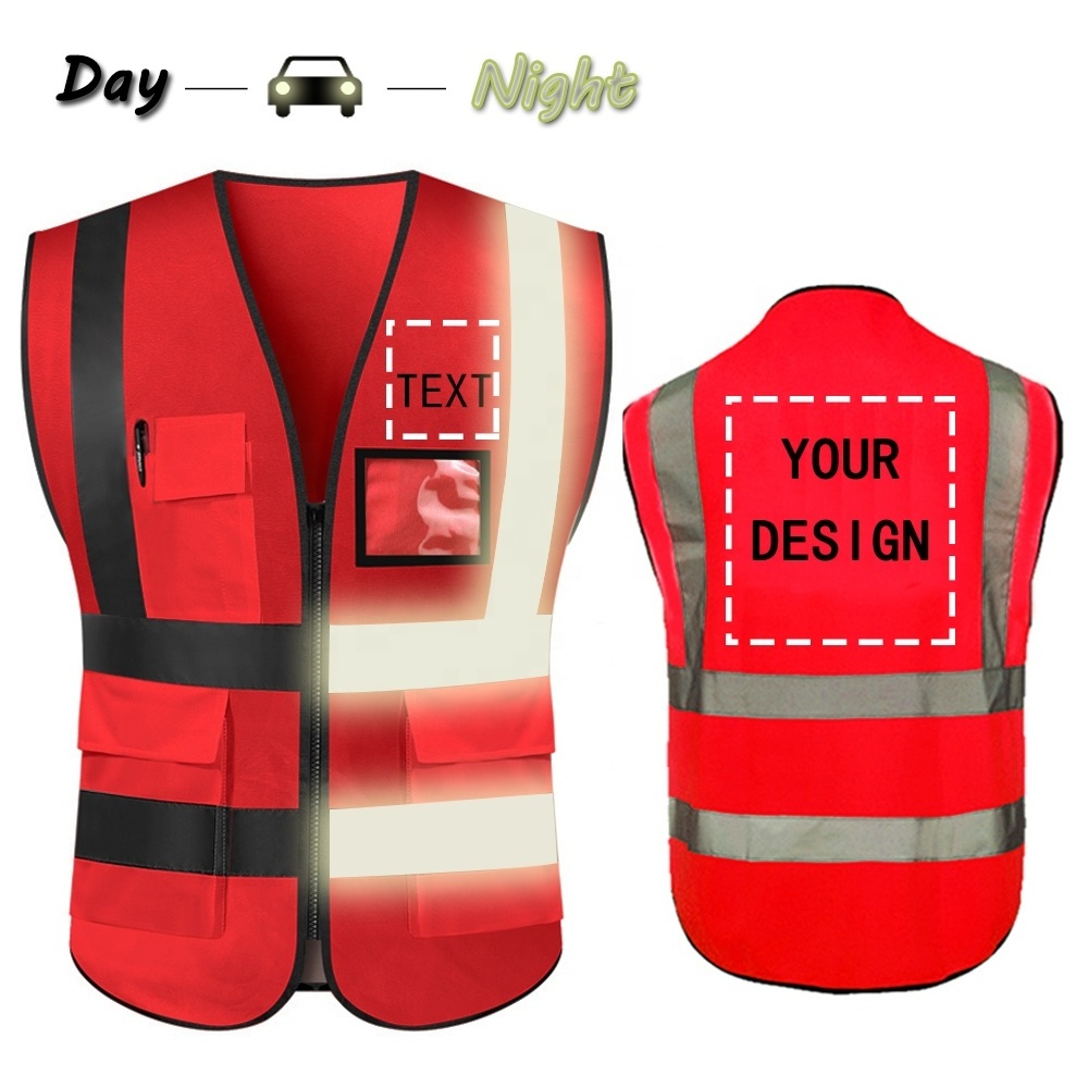 Certified Security Vest Safety Hi Vis Vests Factory Price Logo Custom Red Mesh Safety Vest With Pockets