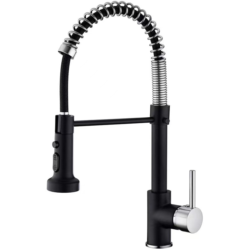 Yowin Stainless Steel Black Gold Silver Spring Extension Kitchen Faucet With 3 Function Spray Head Sink Mixer Tap Kitchen Faucet