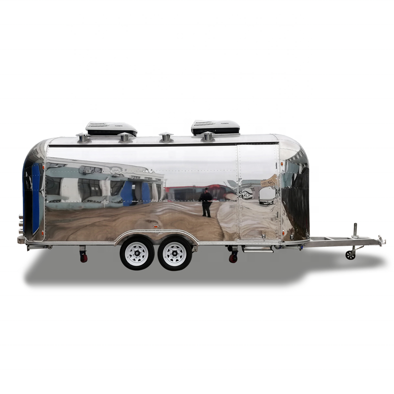 Yowon stainless steel material vintage airstream style food vending cart mobile food truck with kitchen cabinet hot dog cart