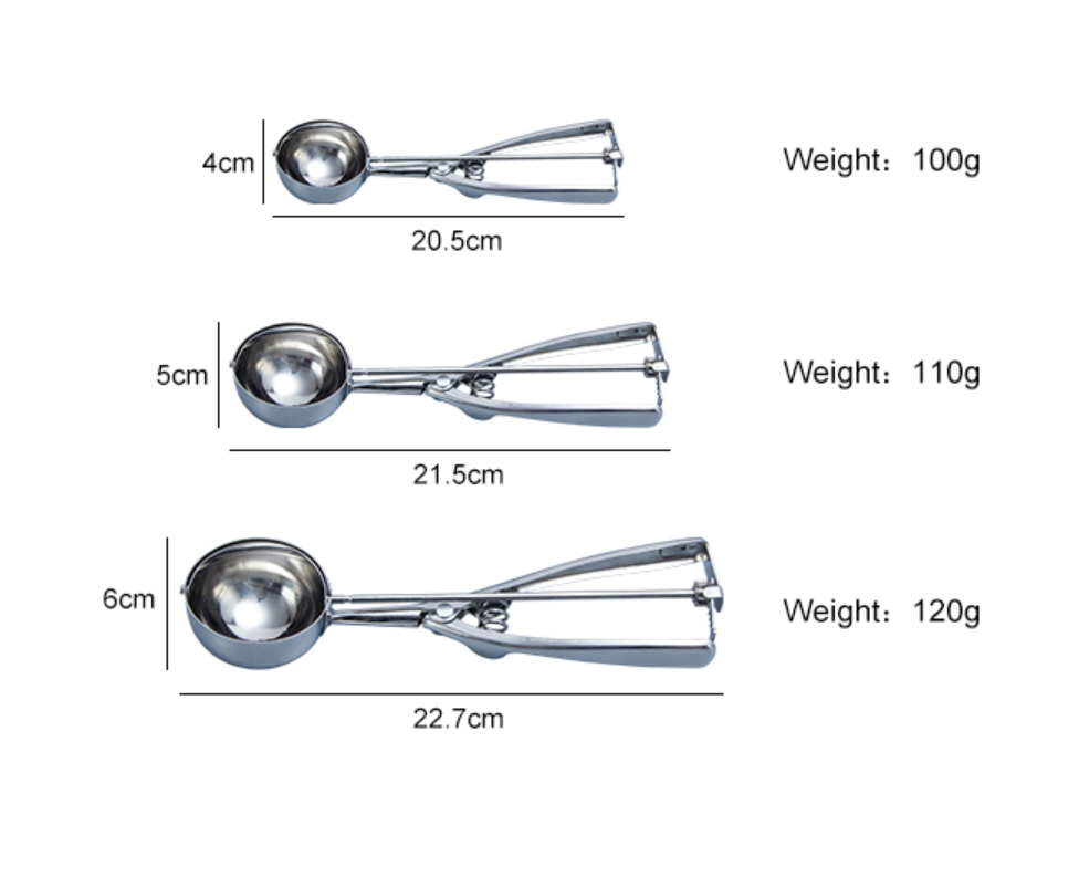 Metal Stainless Steel Secondary Polishing Ice Cream Scoop Set Cookie Scoop Set Large-Medium-Small Size Balls