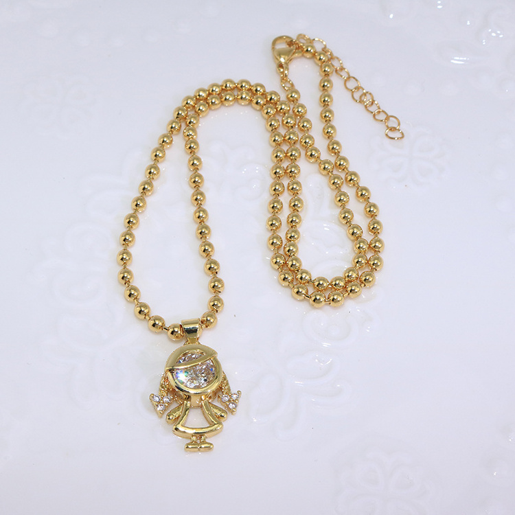 NZ1428 Dainty 18k Gold Plated CZ Micro Pave  Boy and Girl Kids Child Children Charm Pendant Ball Chain Necklace