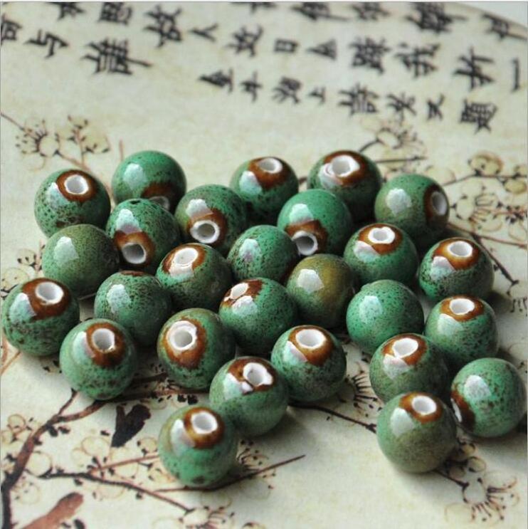 CC1852 Retro Jewelry Ceramic Beads, Handmade Pottery Porcelain Round Beads for Jewellery Making