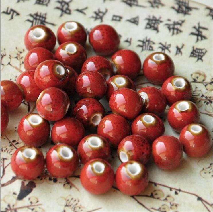 CC1852 Retro Jewelry Ceramic Beads, Handmade Pottery Porcelain Round Beads for Jewellery Making