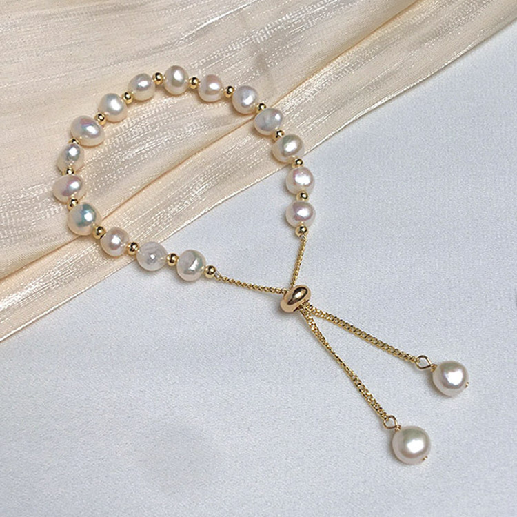 Adjustable elegant 18k gold plated bracelet jewelry natural baroque fresh water pearl bracelet for women