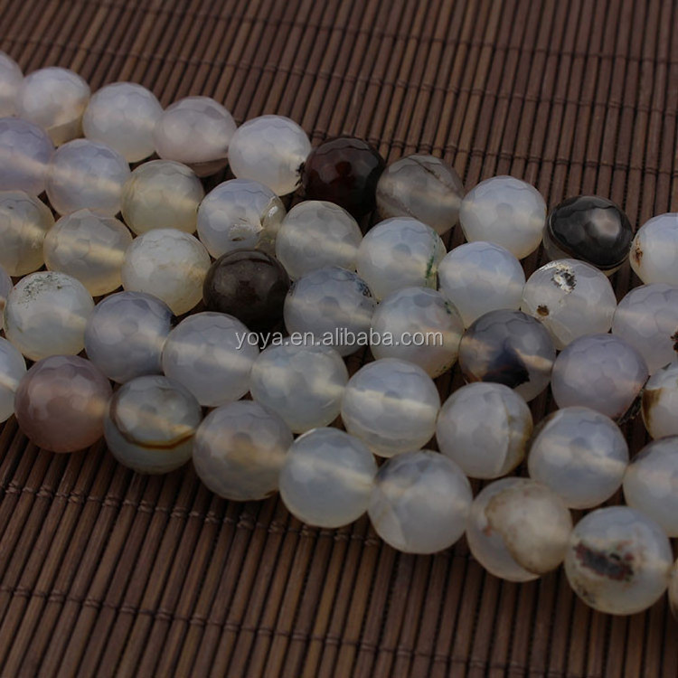 AB0483 natural faceted black white flower moss agate beads,natural colour gray grey agate beads