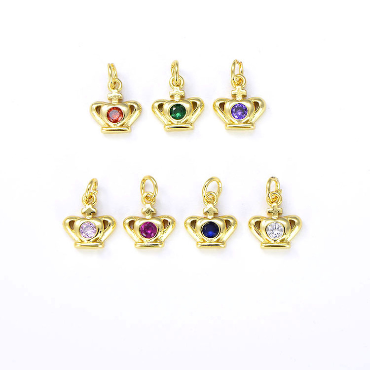 CZ8234 18K Gold Plated CZ Micro Pave Crown Charms With Diamond,Mini King Crown Charm Pendant For Necklace Earring Jewelry Making