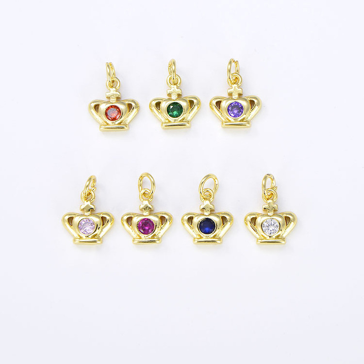 CZ8234 18K Gold Plated CZ Micro Pave Crown Charms With Diamond,Mini King Crown Charm Pendant For Necklace Earring Jewelry Making