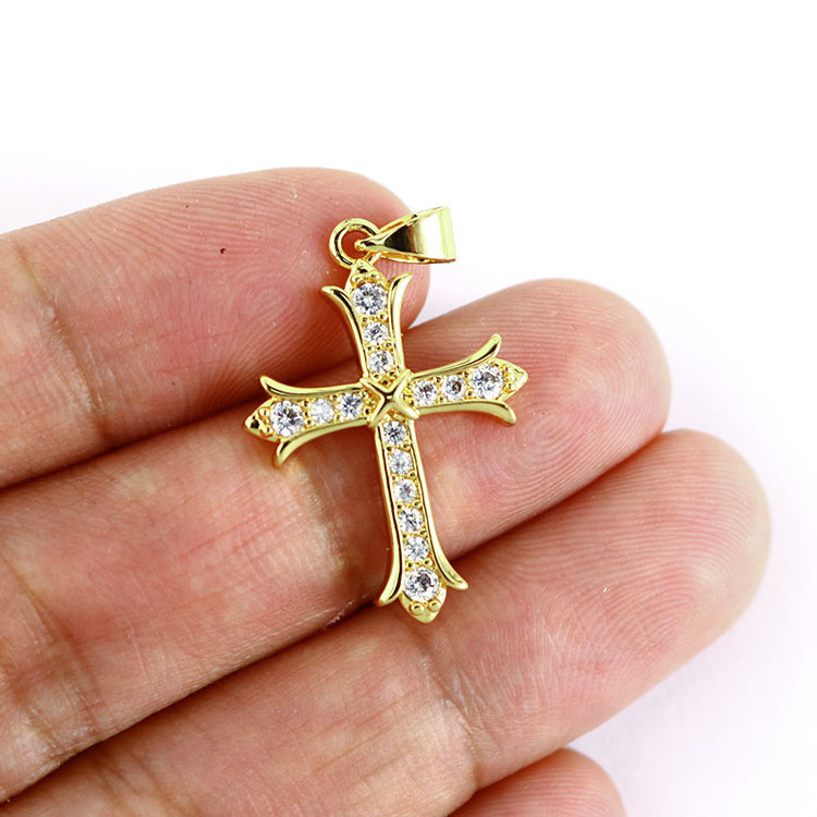 CZ8101 Fine 18K Gold Plated Crystal CZ Diamond Micro Pave Cross Charm Pendants,Cubic Zirconia Inlaid Cross Catholic Pendant