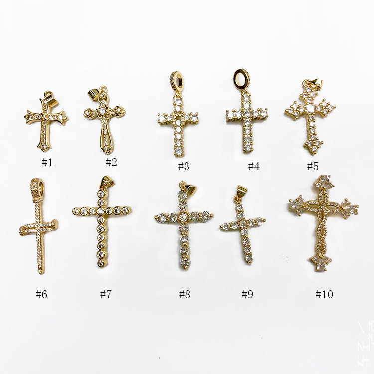 CZ8101 Fine 18K Gold Plated Crystal CZ Diamond Micro Pave Cross Charm Pendants,Cubic Zirconia Inlaid Cross Catholic Pendant